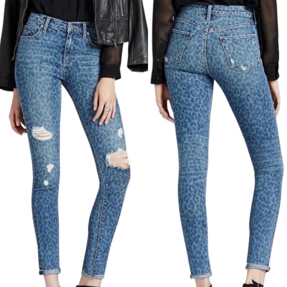 NWT Lucky Brand Bridgette Skinny Distressed Leopard Print Ankle Jeans Size 4/27